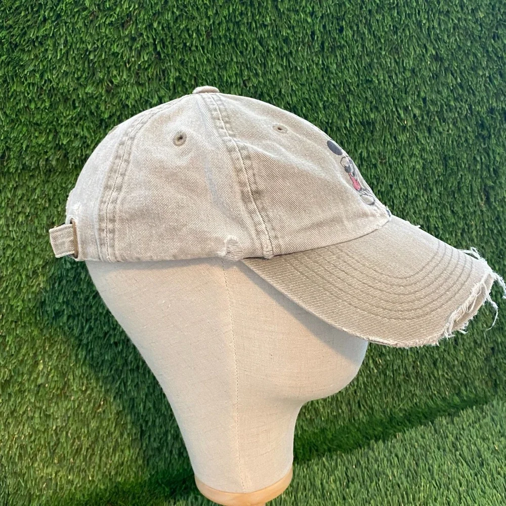 Mickey Mouse Disney Baseball Cap Beige OS Distressed Embroidered Slideback Hat